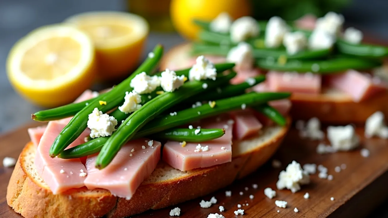 Pane casereccio fagiolini croccanti feta sbriciolata"