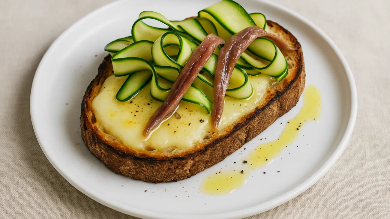 bruschette ingredienti calabresi mare e terra acciughe caciocavallo zucchine"